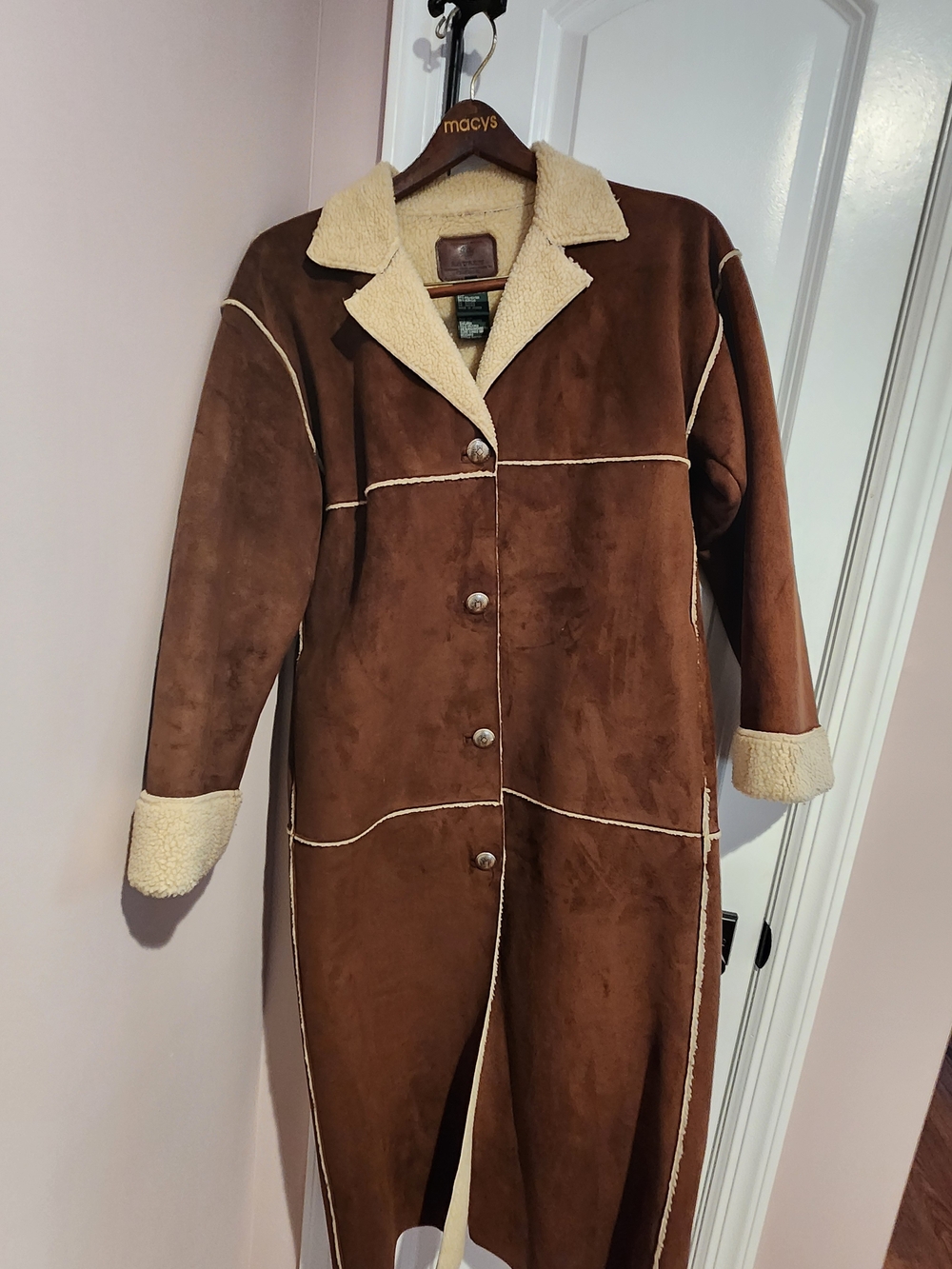 Lauren Ralph Lauren Brown Faux Suede Trench with Cream Shearling